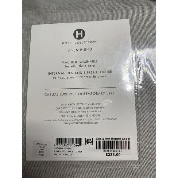 Hotel Collection Linen Blend Full Queen Comforter Cover Gray Grey - Picture 6 of 7